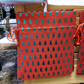 Metallic Christmas Tree Fabric Bag, 8" x 10"