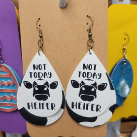 NOT TODAY HEIFER faux leather earrings