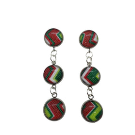 Chevron design three bezel Christmas/ holiday drop earrings