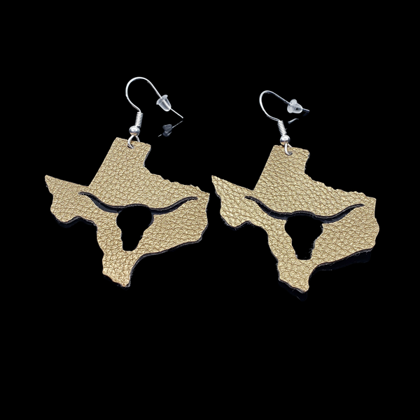 Longhorn steer in Texas silhouette faux leather earrings