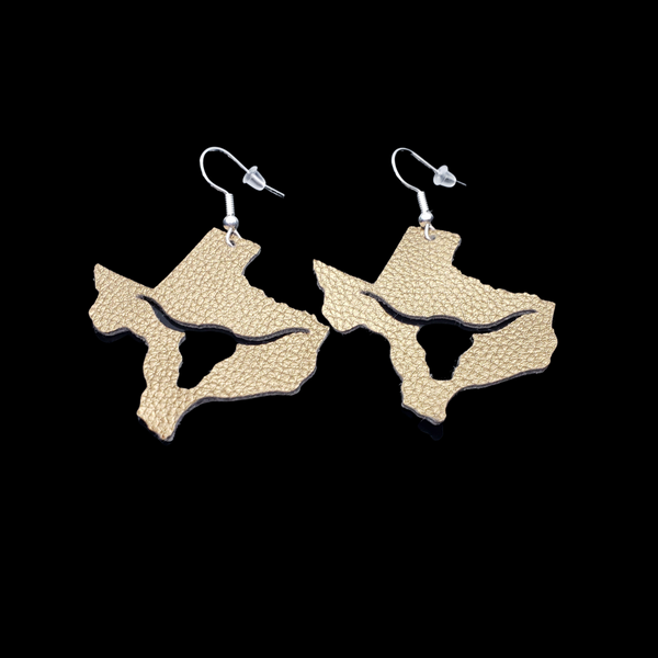 Longhorn steer in Texas silhouette faux leather earrings