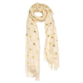 Texas Scarf, cream faux silk with gold Texas silhouette accents
