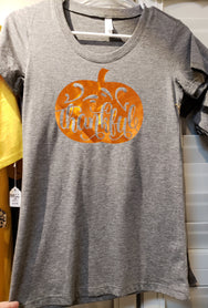 Thankful, swirly, metallic orange pumpkin, soft t-shirt