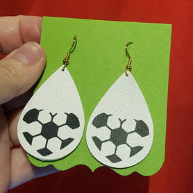 Heart shaped soccer ball faux leather earrings