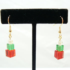 Stacked Christmas present Austrian crystal beaded earrings