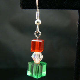 Austrian crystal earrings beaded in Christmas colors.