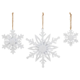 Metal White Sparkle Snowflake Ornaments Set of 3 Christmas