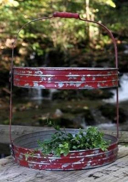 Red Distressed Two Tier Serving Tray