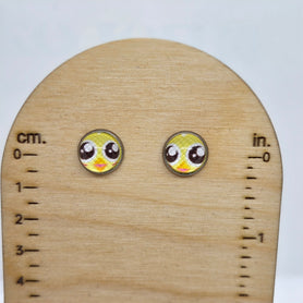 Super cute chick face stud earrings, 12 mm (1/2") round with stainless steel posts