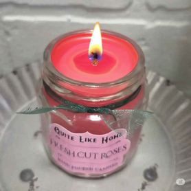 Fresh Cut Roses scented 4 oz. jar candle with gold lid, & organza ribbon