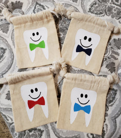 Tooth Fairy Pouch – Customizable Bow Tie, Cotton Muslin Keepsake Bag