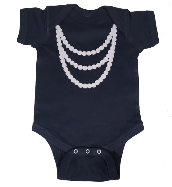 Strands of pearls girls bodysuit / creeper. Girl's first pearls, pearlescent, baby shower gift
