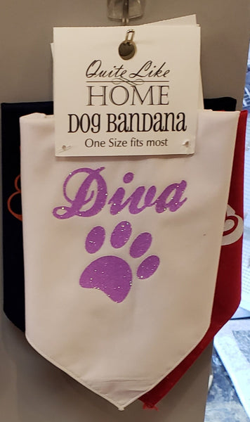 Glitter "Diva" with paw tie on dog / pet bandana