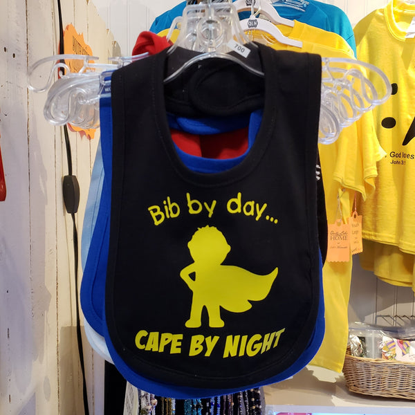 Bib by day, cape by night bib. Baby humor, superhero, caped crusader, baby boss