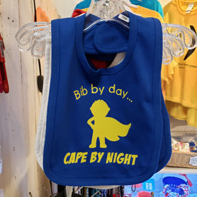 Bib by day, cape by night bib. Baby humor, superhero, caped crusader, baby boss
