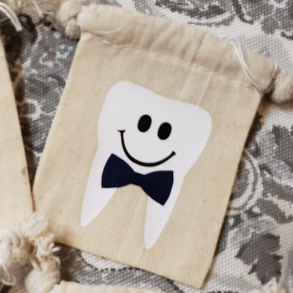 Boy tooth with bow tie Tooth Fairy pouch