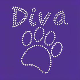 Clear rhinestone diva with paw design tie on, triangle shaped, dog / pet bandana