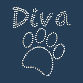 Clear rhinestone diva with paw design tie on, triangle shaped, dog / pet bandana