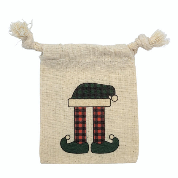 Gnome or elf hat and legs 3" x 4" cotton muslin gift bag