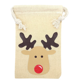 Cute Rudolph 4" x 6" cotton muslin gift bag/ pouch