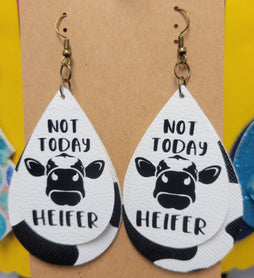 NOT TODAY HEIFER faux leather earrings