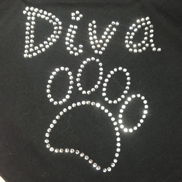 Clear rhinestone diva with paw design tie on, triangle shaped, dog / pet bandana