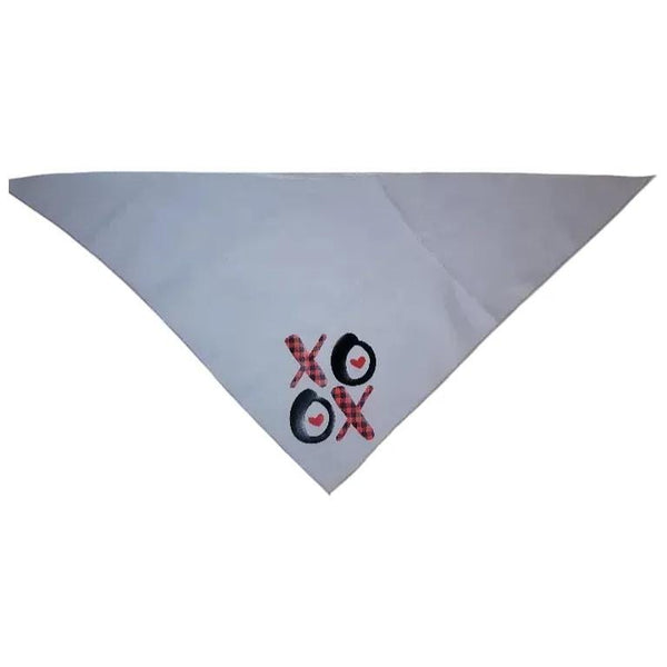 XOXO with hearts tie on, triangle dog / pet bandana. You choose bandana color, gray or white! Valentine's Day gift