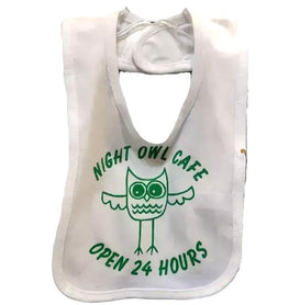 Night Owl Cafe Baby Bib | 100% Cotton, Hook and Loop Closure
