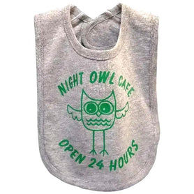 Night Owl Cafe Baby Bib | 100% Cotton, Hook and Loop Closure