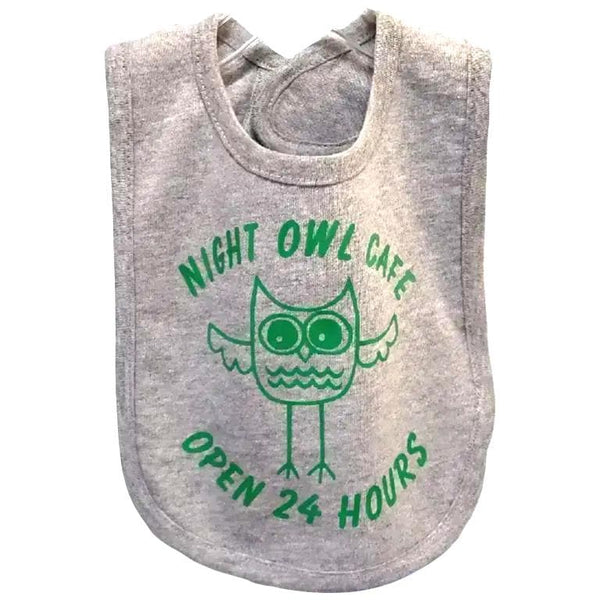 Night Owl Cafe Baby Bib | 100% Cotton, Hook and Loop Closure
