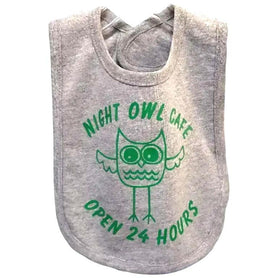Night Owl Cafe Baby Bib | 100% Cotton, Hook and Loop Closure