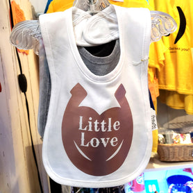 Little Love heart in a horseshoe bib. Your choice of bib and design color. Cowboy theme | old west | wild west | cowgirl | horseshoe | heart