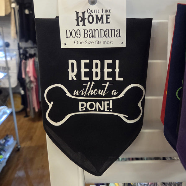 Rebel without a bone, triangle shaped, tie on dog / pet bandana