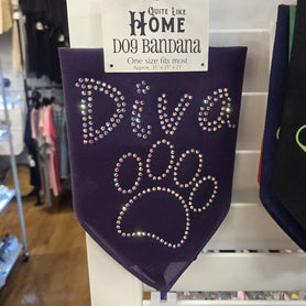 Aurora borealis rhinestone diva with paw design tie on, triangle shaped, dog / pet bandana