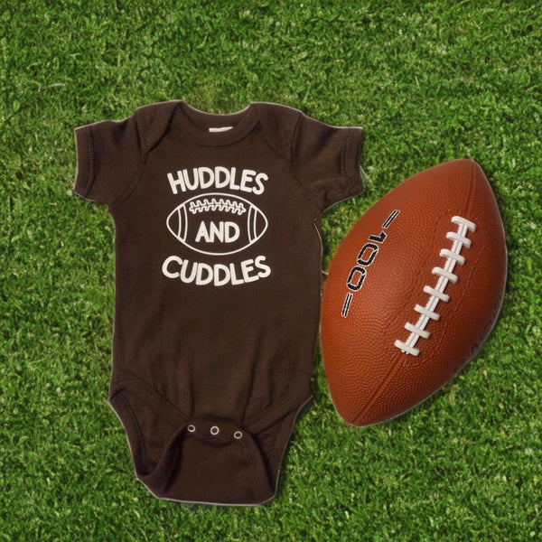 Huddles and Cuddles Baby Bodysuit: Cotton Football Themed Infant One-Piece