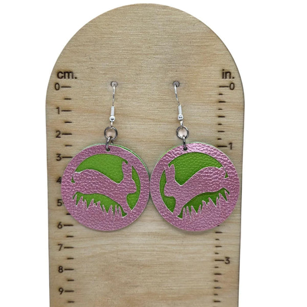 Bunny frolicking in the grass faux leather earrings