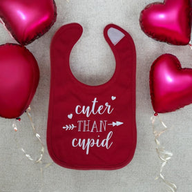 Cuter than Cupid bib- cute, valentine, Valentine's Day, red, hearts, arrow