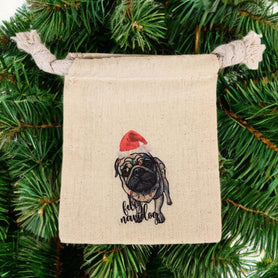 Feliz Navidog 3" x 4" cotton muslin gift bag