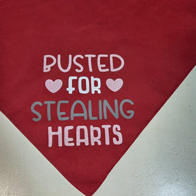 Busted for stealing hearts tie on, triangle dog / pet bandana. You choose bandana color! Valentine's Day gift