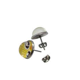 Chick Face Stud Earrings, Faux Leather, Stainless Steel Posts