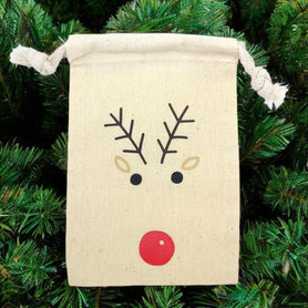 Rudolph 4" x 6" cotton muslin gift bag/ pouch