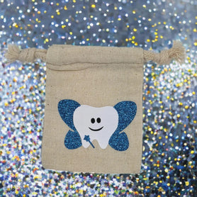 Custom Tooth Fairy Pouch – Butterfly Wings, Wand, Cotton Muslin Bag