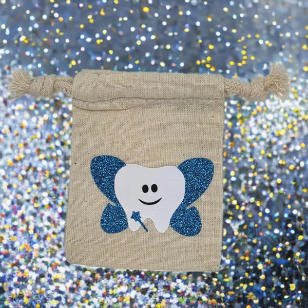 Custom Tooth Fairy Pouch – Butterfly Wings, Wand, Cotton Muslin Bag