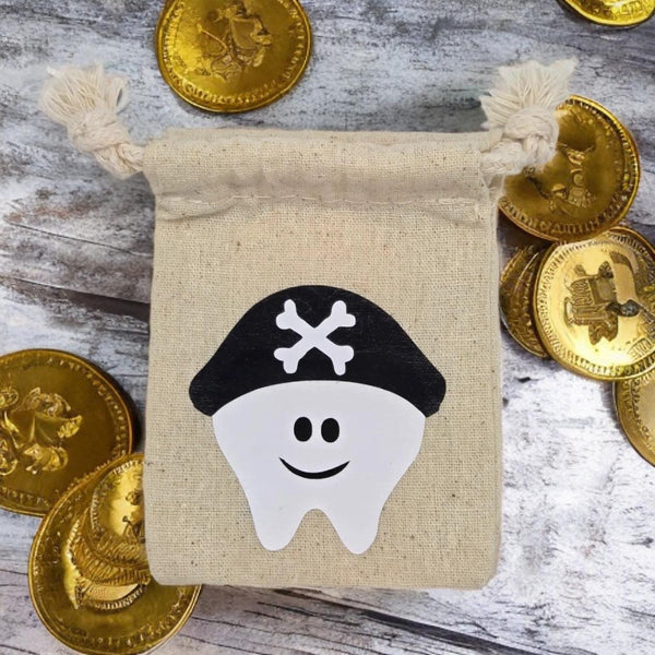 Pirate Tooth Fairy Pouch – Skull Crossbones Cotton Bag