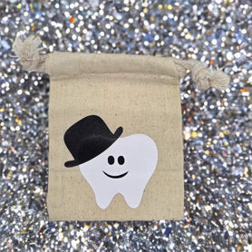 Top Hat Tooth Fairy Pouch – Smiling Tooth Character Cotton Muslin Bag