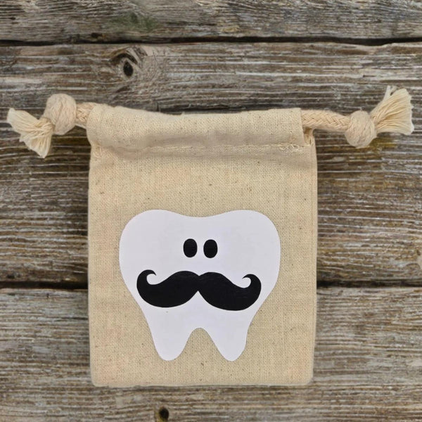Mustache Tooth Fairy Pouch – Dapper Cotton Muslin Tooth Keeper Bag