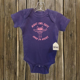 Night Owl Cafe Baby One Piece, Funny Open 24 Hours Infant Bodysuit, Cute Newborn Sleep Deprived Creeper, Sarcastic Baby Clothes