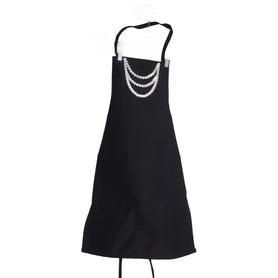Fancy Pearl Necklace Black Apron, Fun & Formal Kitchen Aprons, Elegant Baking Hostess Present