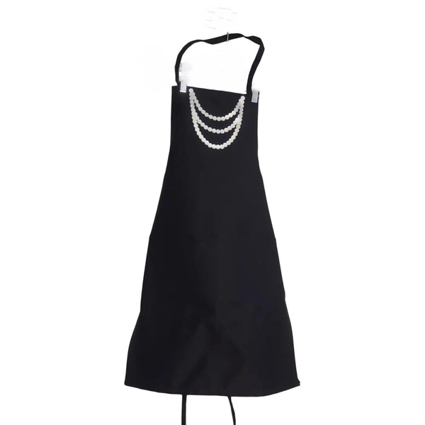 Fancy Pearl Necklace Black Apron, Fun & Formal Kitchen Aprons, Elegant Baking Hostess Present