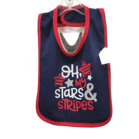 Oh My Stars and Stripes Patriotic Baby Bib, Navy 4th of July Infant Drool Towel, Red White Blue USA Holiday Newborn Gift